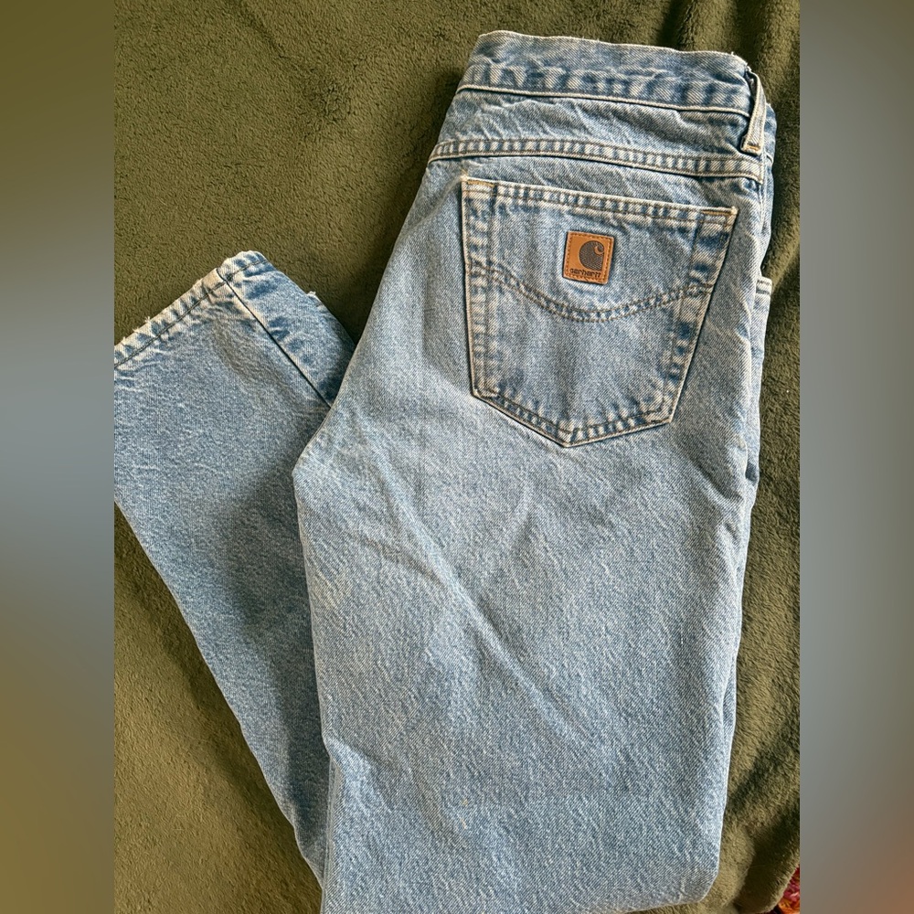 Carhartt Light Blue Washed Denim Jeans with Plaid Lining
